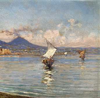 Carelli Giuseppe - Napoli, Castel dell'Ovo e il Vesuvio *